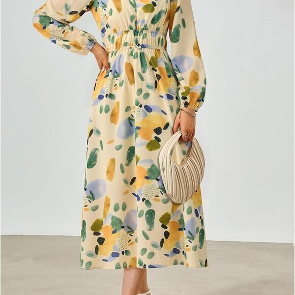 New Fall Women's Boho Maxi Dress Long Sleeve, V Neck, Printed, Flowy Beach Style - Picture 2 of 5